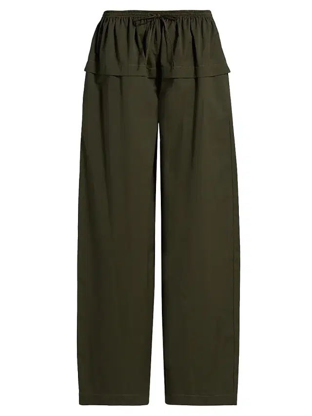 Women's Cotton Peplum Wide-Leg Pants - Olive