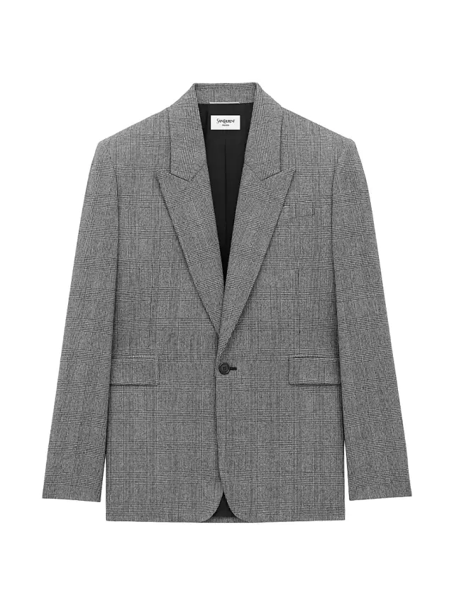 Men's Jacket in Prince of Wales Wool - Noir Craie