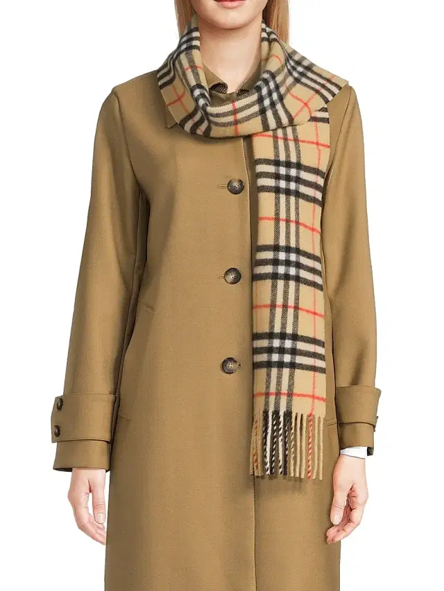 Women's Check Cashmere Scarf - Sand Women's Check Cashmere Scarf - Sand