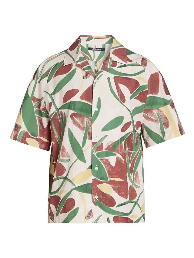 Jacquemus Men's Printed Cotton Camp Shirt - Print Abstract Vegetal