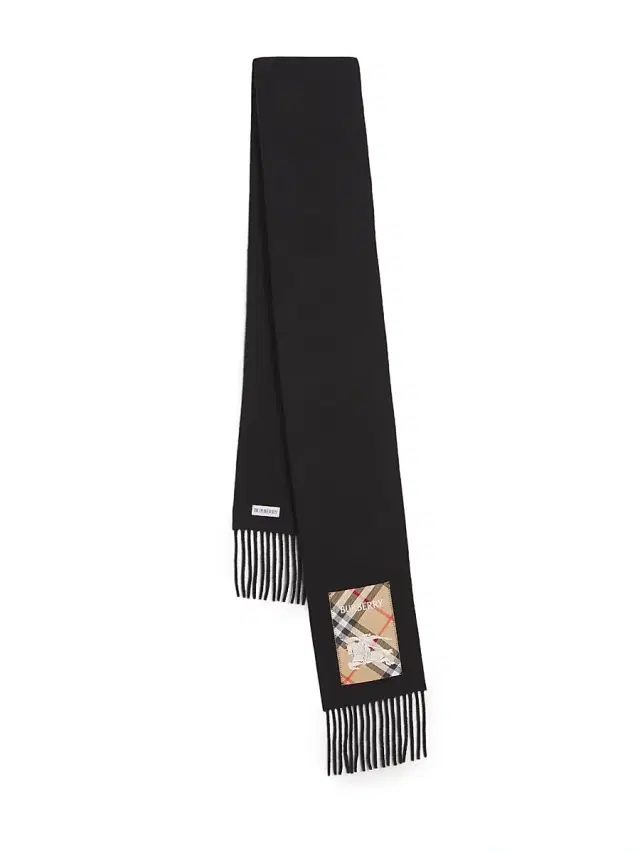 Men's Check Patch Cashmere Scarf - Black Sand Men's Check Patch Cashmere Scarf - Black Sand