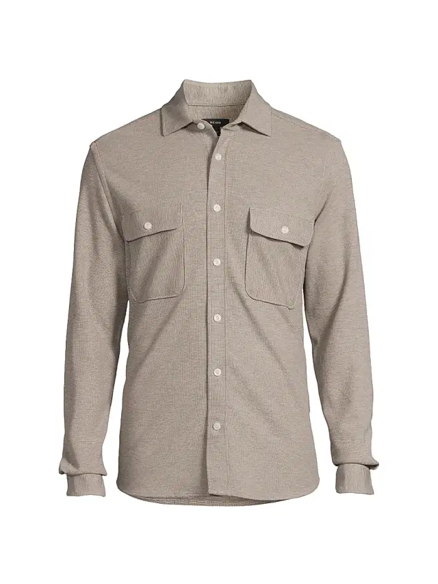 Reiss Men's Forsithe Textured Melange Overshirt - Oatmeal Brown Melange - Size XXL