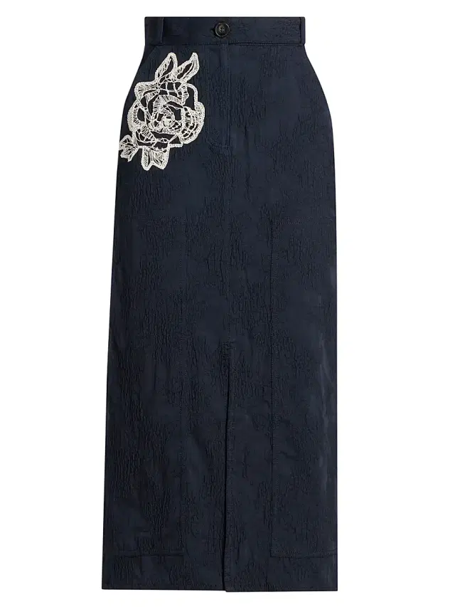 Erdem Women's Embroidered Lace A-Line Midi-Skirt - Midnight Blue