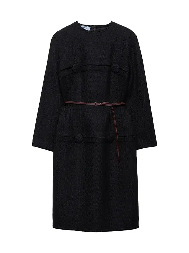Women's Chevron Wool Dress with Belt - Black