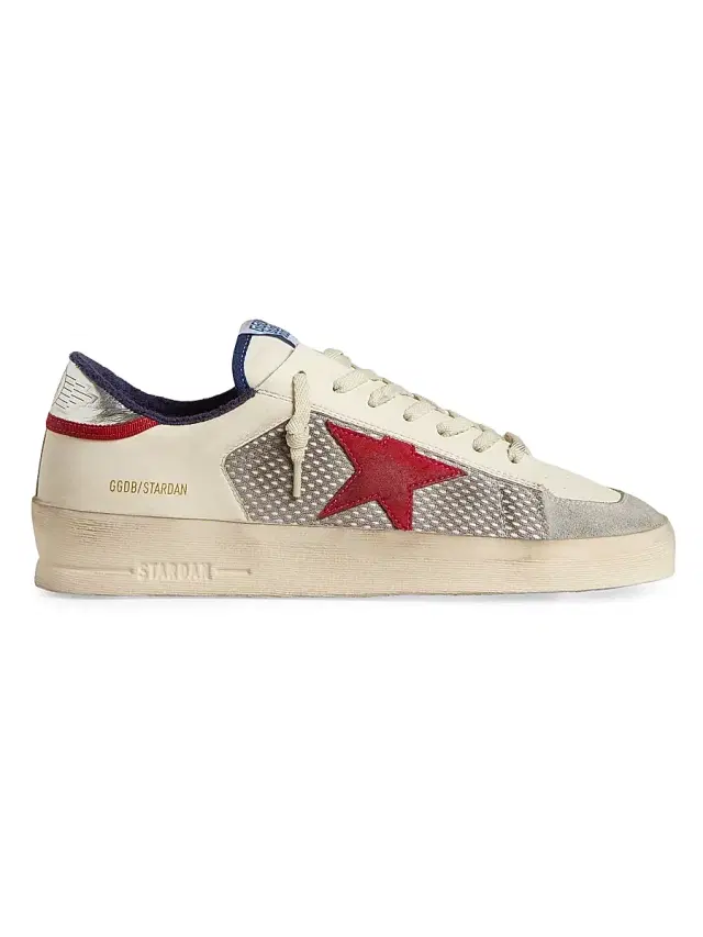Men's Stardan Leather Low-Top Sneakers - White Grey Red Silver