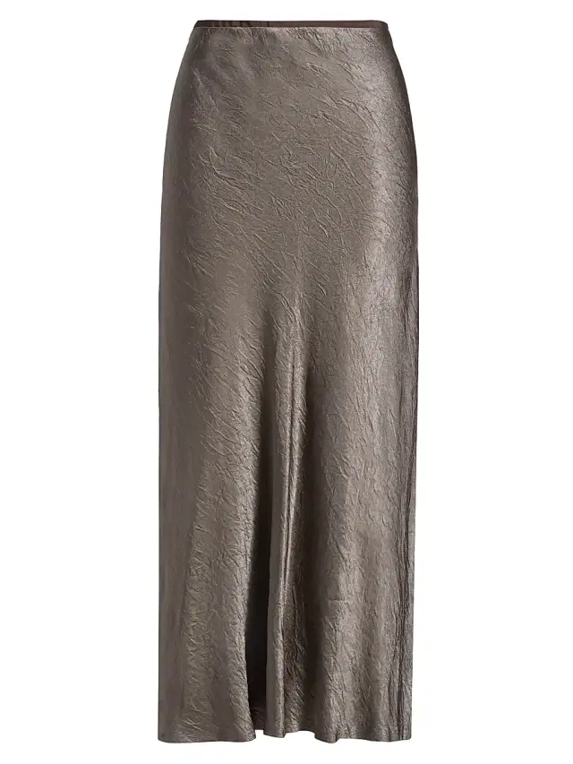 Women's Textured Satin Midi-Skirt - Taupe