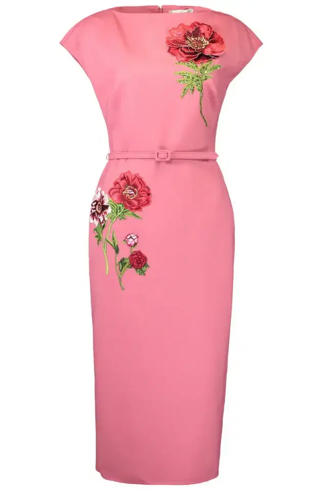 Oscar de la Renta Floral Embroidered Cocktail Dress