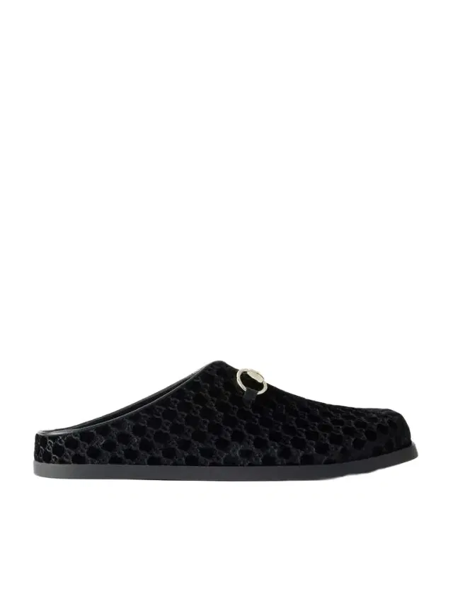 New Sol Horsebit-detailed Leather-trimmed Velvet Slippers