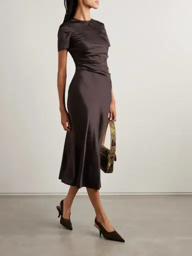 Staud Marcel Ruched Stretch-silk Charmeuse Midi Dress | Thumbnail 2