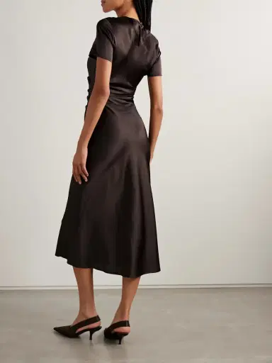 Staud Marcel Ruched Stretch-silk Charmeuse Midi Dress | Thumbnail 3