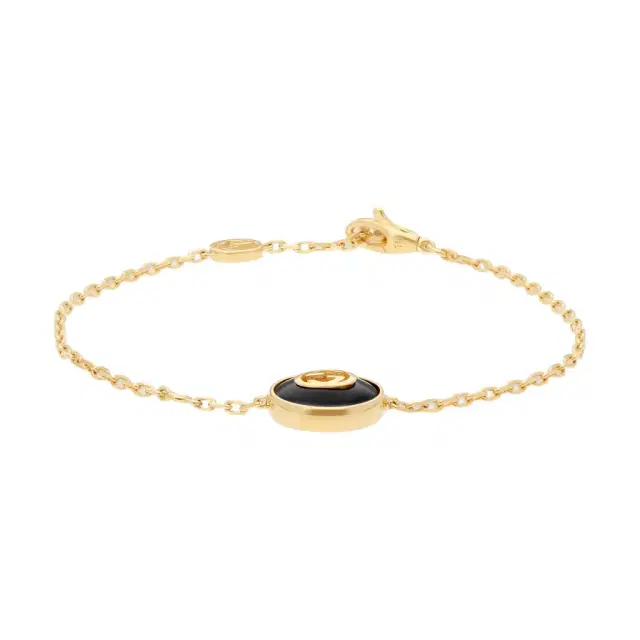 Gucci Gucci 18K Yellow Gold Onyx & Diamond Interlocking Chain Bracelet YBA786556001016 - M (6.7 by The Solist
