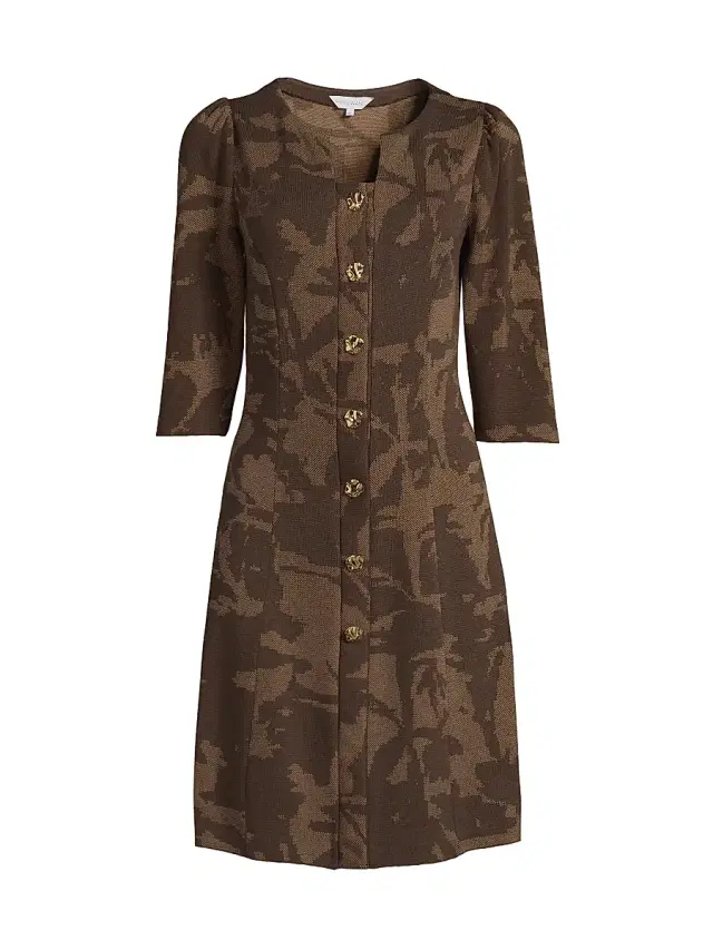 Ming Wang Women's Missy Floral A-Line Knee-Length Dress - Warm Taupe Dark Umber