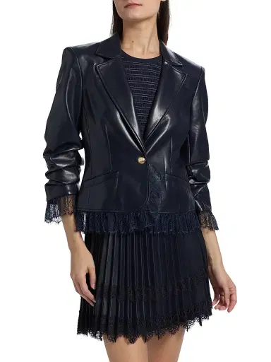 Cinq à Sept Women's Le Petit Roxie Faux Leather Blazer - Navy | Thumbnail 3