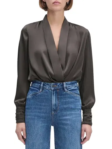 Favorite Daughter Women's The Better Off Satin Bodysuit - Coffee | Thumbnail 4 Favorite Daughter Women's The Better Off Satin Bodysuit - Coffee | Thumbnail 4
