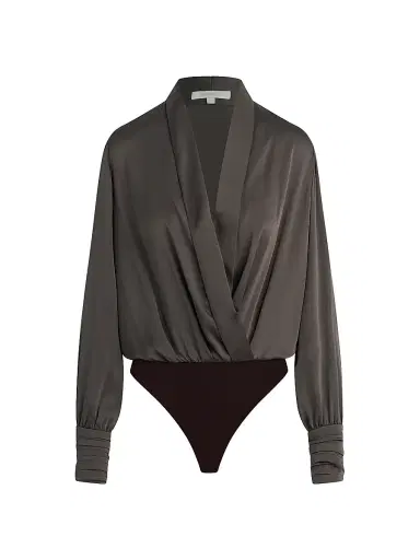 Favorite Daughter Women's The Better Off Satin Bodysuit - Coffee | Thumbnail 1 Favorite Daughter Women's The Better Off Satin Bodysuit - Coffee | Thumbnail 1