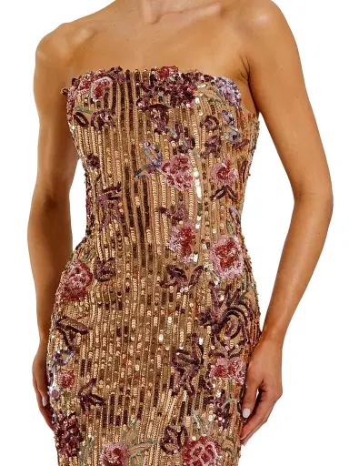 Mac Duggal Women's Floral Sequin Strapless Column Dress - Gold Multi - Size 14 | Thumbnail 3 Mac Duggal Women's Floral Sequin Strapless Column Dress - Gold Multi - Size 14 | Thumbnail 3