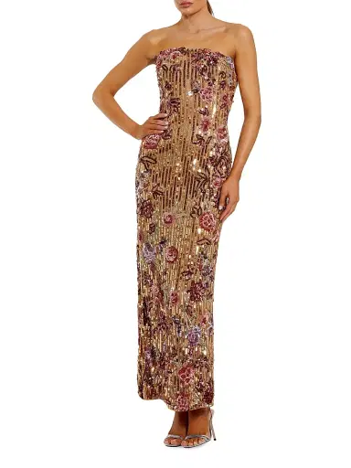 Mac Duggal Women's Floral Sequin Strapless Column Dress - Gold Multi - Size 14 | Thumbnail 1 Mac Duggal Women's Floral Sequin Strapless Column Dress - Gold Multi - Size 14 | Thumbnail 1