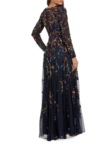 Mac Duggal Women's Floral Beaded Mesh A-Line Gown - Midnight Multi - Size 24 | Thumbnail 2
