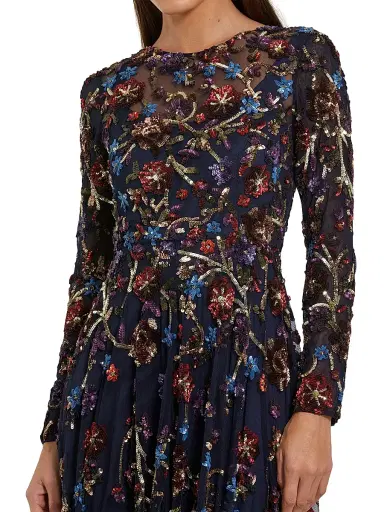 Mac Duggal Women's Floral Beaded Mesh A-Line Gown - Midnight Multi - Size 24 | Thumbnail 3