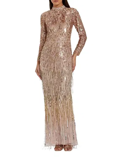 Mac Duggal Women's Sequined Fringe Column Gown - Gold Silver Ombre - Size 18 | Thumbnail 1 Mac Duggal Women's Sequined Fringe Column Gown - Gold Silver Ombre - Size 18 | Thumbnail 1