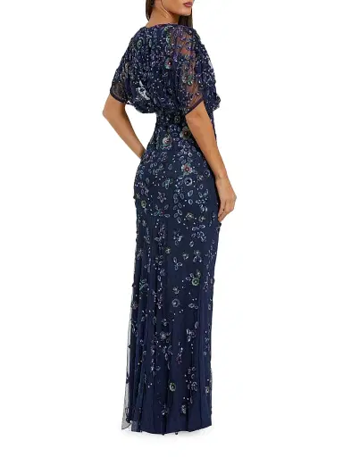Mac Duggal Women's Floral Embellished A-Line Gown - Navy - Size 18 | Thumbnail 2