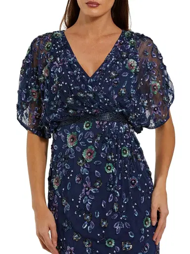 Mac Duggal Women's Floral Embellished A-Line Gown - Navy - Size 18 | Thumbnail 3
