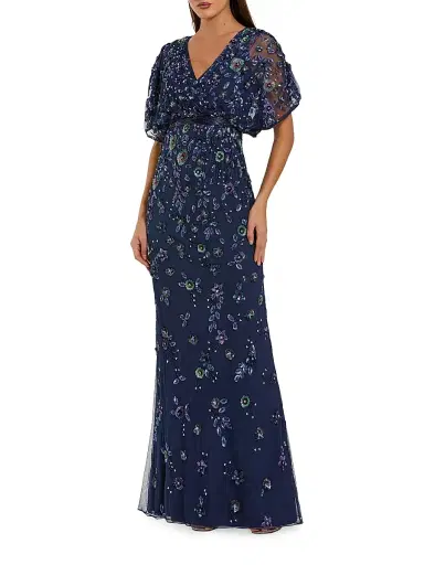 Mac Duggal Women's Floral Embellished A-Line Gown - Navy - Size 18 | Thumbnail 1