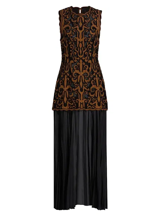 Ulla Johnson Women's Auryn Appliqué Silk Sleeveless Combo Midi-Dress - Saffron