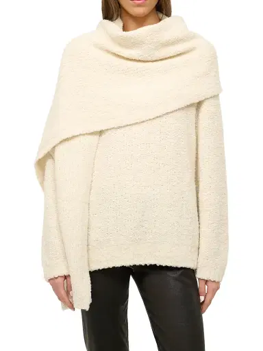 STAUD Women's Siren Scarf-Detailed Bouclé Yarn Sweater - | Thumbnail 3