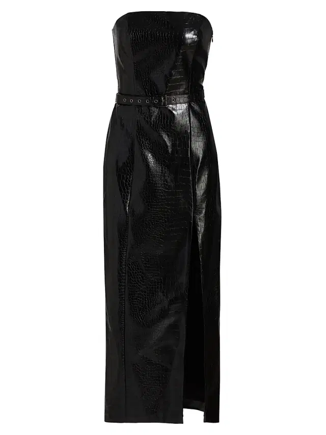 Toccin Women's Vivian Bandeau Croc-Embossed Midi-Dress - Jet