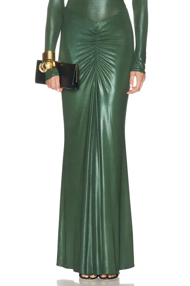 LaPointe Coated Jersey Ruched Maxi Skirt