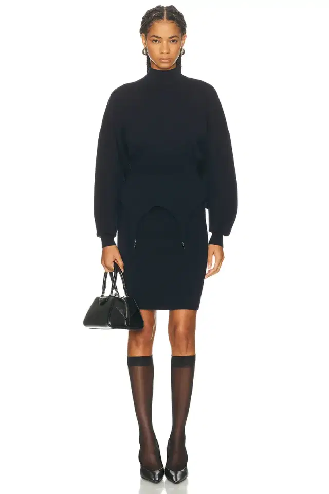 Jean Paul Gaultier Ribbed High Neck Bat Sleeves Lingerie Garter Short Dress