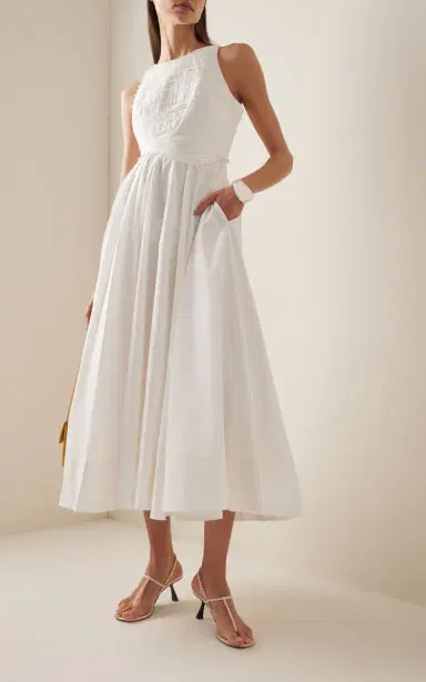 Aje Florence Pearl-Trimmed Cotton Midi Dress | Thumbnail 2