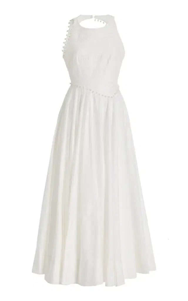 Aje Florence Pearl-Trimmed Cotton Midi Dress