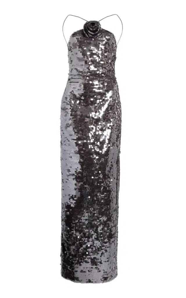 Floral-Appliquéd Sequinned Gown