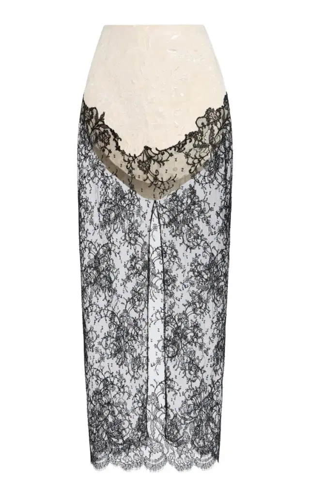 Lace-Paneled Brocade Maxi Skirt