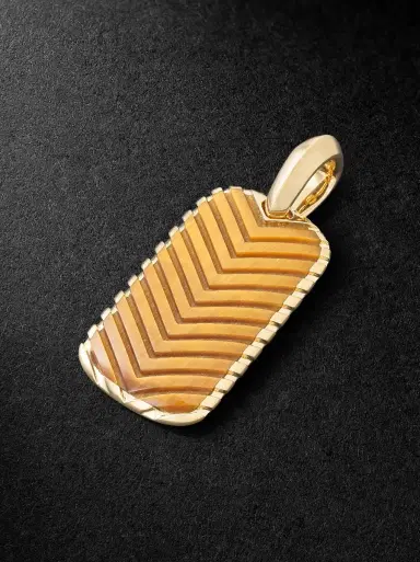 David Yurman Chevron 18-Karat Gold Tiger's Eye Pendant - Men | Thumbnail 1 David Yurman Chevron 18-Karat Gold Tiger's Eye Pendant - Men | Thumbnail 1