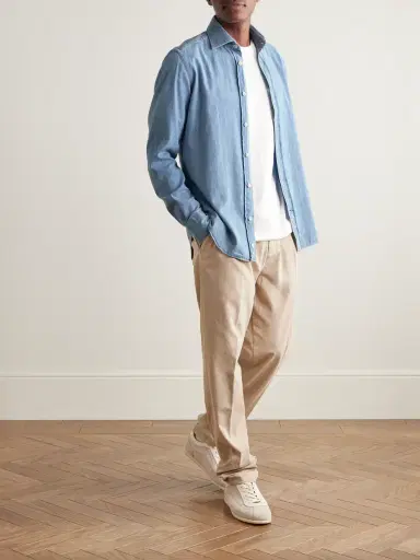 ELEVENTY Slim-Fit Cotton-Chambray Shirt - Men | Thumbnail 2 ELEVENTY Slim-Fit Cotton-Chambray Shirt - Men | Thumbnail 2
