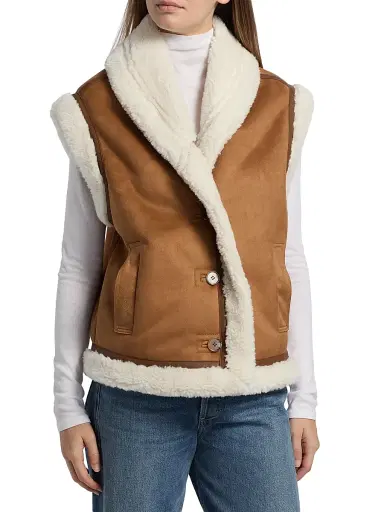 dh New York Women's Athena Faux Shearling-Trimmed Vest - Camel Combo | Thumbnail 3