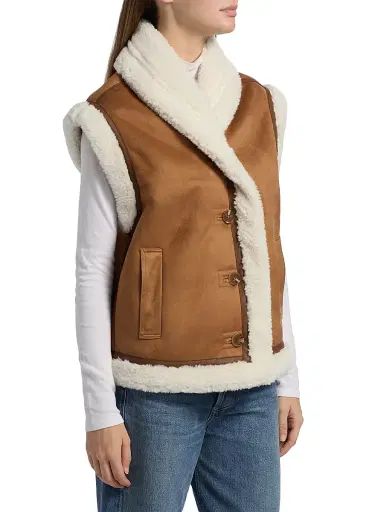 dh New York Women's Athena Faux Shearling-Trimmed Vest - Camel Combo | Thumbnail 4