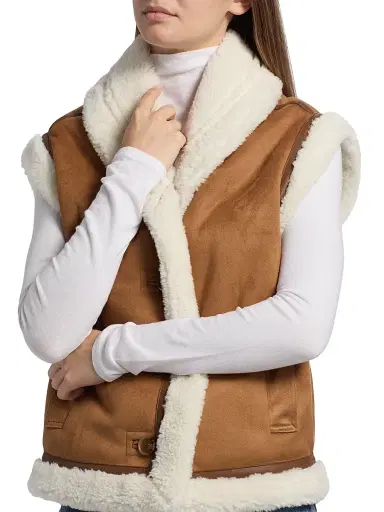 dh New York Women's Athena Faux Shearling-Trimmed Vest - Camel Combo | Thumbnail 6