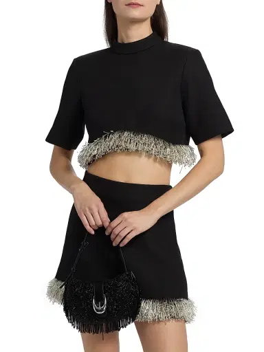 Simkhai Women's Jalen Beaded Fringe Cropped Top - Black - Size 0 | Thumbnail 3 Simkhai Women's Jalen Beaded Fringe Cropped Top - Black - Size 0 | Thumbnail 3