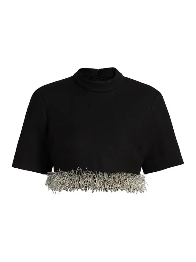 SIMKHAI Women's Jalen Beaded Fringe Cropped Top - Black