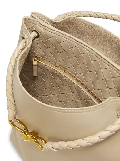 Bottega Veneta Women's Borsa Leather Bucket Bag - Ecru Muse Brass | Thumbnail 4 Bottega Veneta Women's Borsa Leather Bucket Bag - Ecru Muse Brass | Thumbnail 4