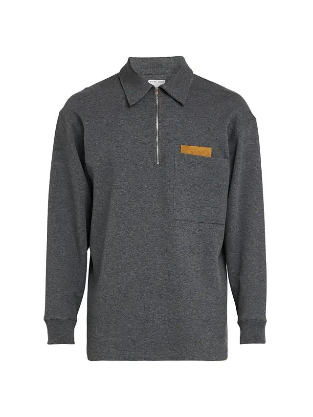 Bottega Veneta Men's Double-Cotton Melange Jersey Overshirt - Dark Grey Melange