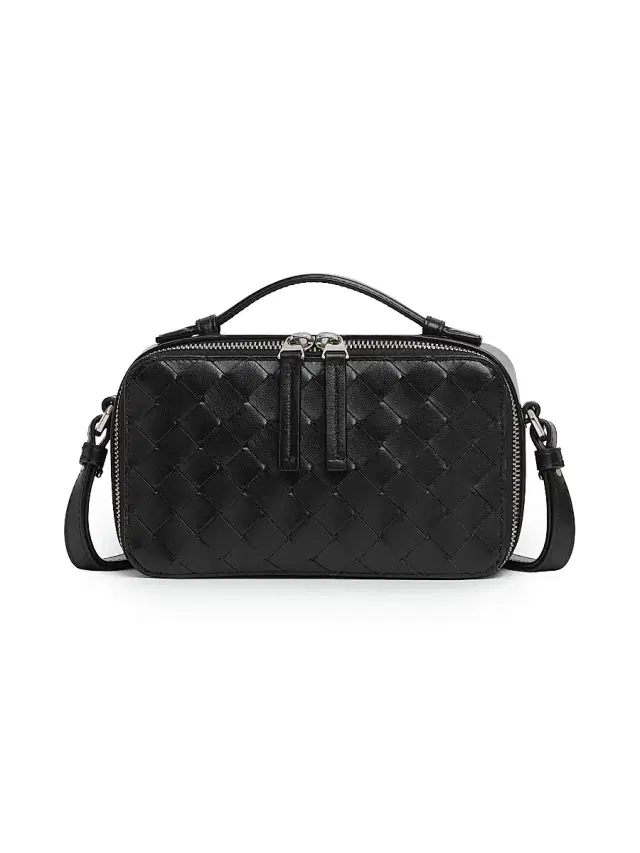 Bottega Veneta Men's Getaway Intrecciato Horizontal Leather Phone Pouch - Black Silver