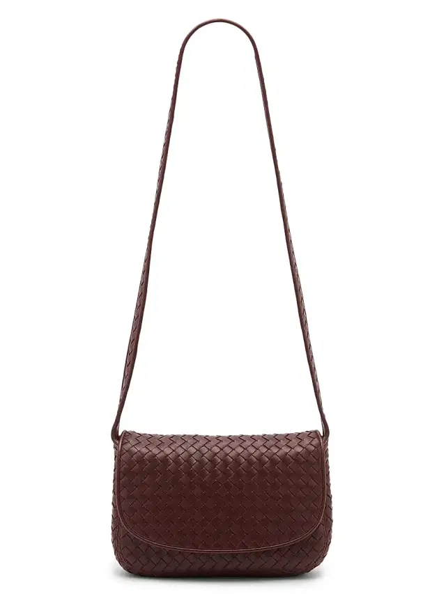 Bottega Veneta Men's Veneto Intrecciato Fluffy Messenger Bag - Deep Mahogany Silver