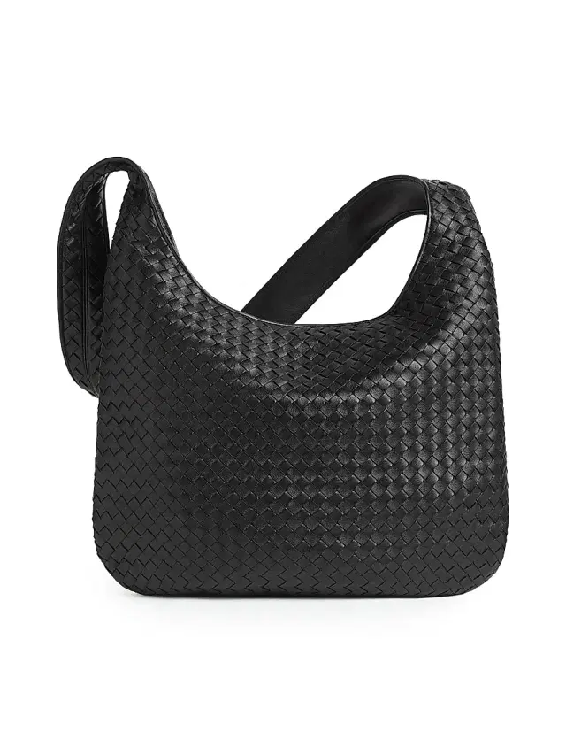 Bottega Veneta Men's  Intrecciato Leather Crossbody Bag - Black Silver