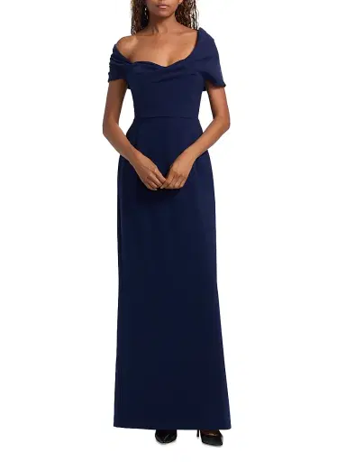 Carolina Herrera Women's Draped Off-the-Shoulder Column Gown - Dark Navy - Size 12 | Thumbnail 2 Carolina Herrera Women's Draped Off-the-Shoulder Column Gown - Dark Navy - Size 12 | Thumbnail 2