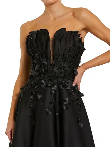 Mac Duggal Women's Beaded Floral-Appliquéd Charmeuse Strapless Gown - Black - Size 14 | Thumbnail 3 Mac Duggal Women's Beaded Floral-Appliquéd Charmeuse Strapless Gown - Black - Size 14 | Thumbnail 3